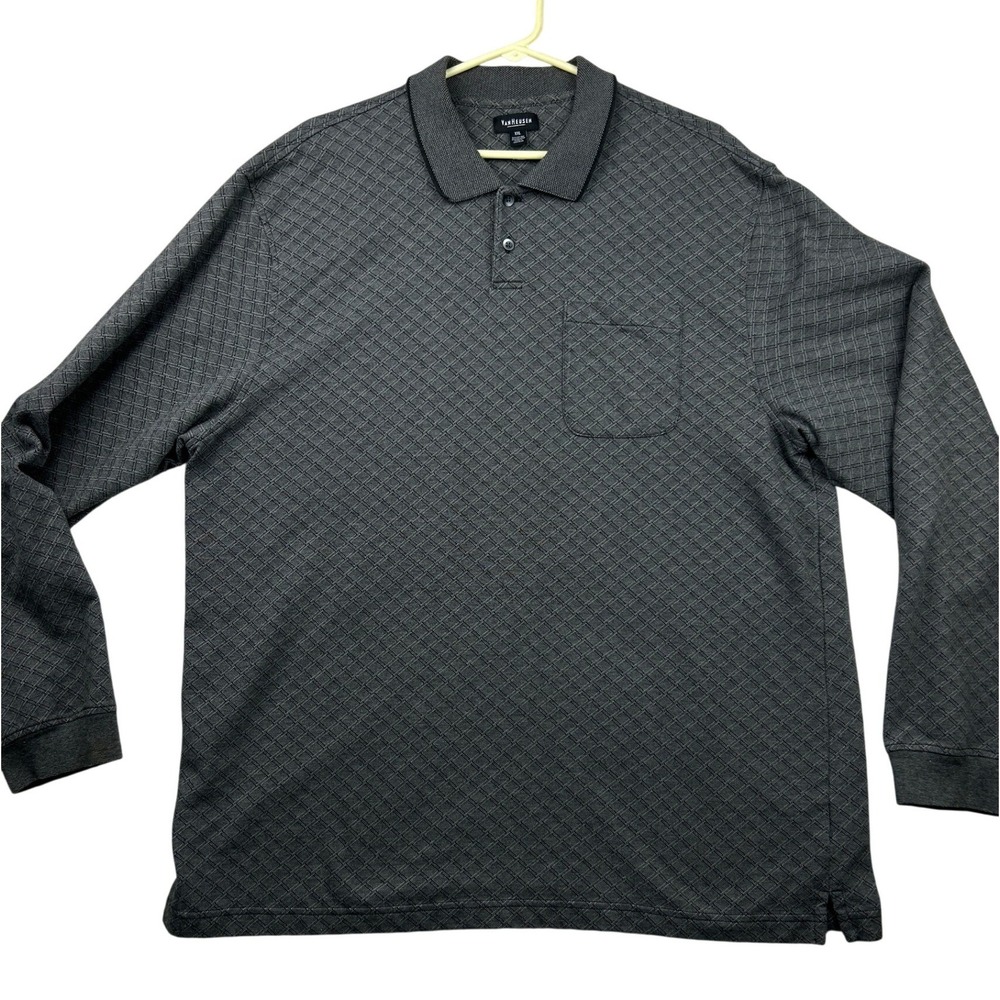Van Heusen Polo XXL Charcoal Gray Textured Long Sleeve Pocket Mens Shirt